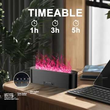 Colorful Flame Fire Diffuser Humidifier, 7 Colors Changing Oil Diffuser, Ultra-Quiet Aroma Essential Oils Aromatherapy Diffusers for Large Room, Bedroom, Office(Timeable, Waterless Auto off-150ml)