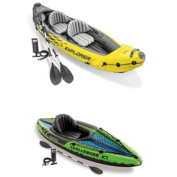 Intex Explorer K2 2-Person Inflatable Kayak, Challenger K1 1-Person Kayak Set