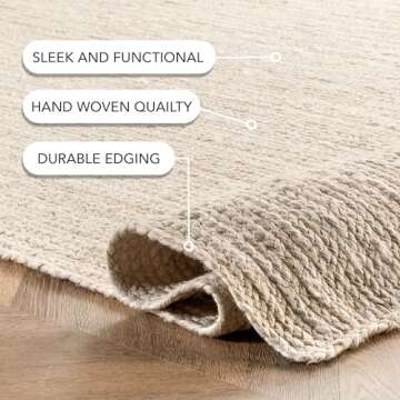nuLOOM 2x6 Rigo Jute Hand Woven Area Rug, Off White, Solid Farmhouse Design, Natural Fiber, For Bedroom, Living Room, Dining Room, Hallway, Office, Kitchen, Entryway