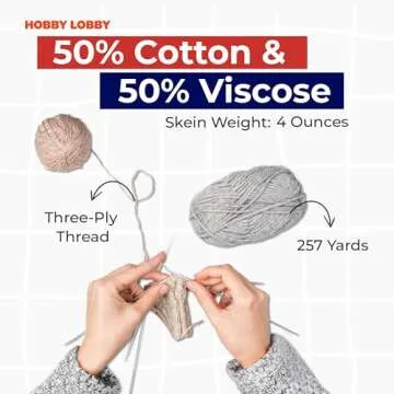 Yarn Bee 3 - Lightweight Yarn for Crocheting & Knitting – Soft Yarn Skein – 257 Yards of Cotton & Viscose Yarn for Crocheting Blankets, Hats, & More – Craft Supplies for Handcrafting, White