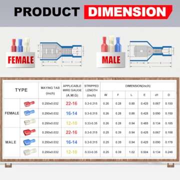 AIRIC Red Female Spade Connector 22-16 AWG, 100 Pcs Nylon Electrical Crimps Terminal Connectors for ...