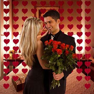 Valentines Day Decorations - 80 PCS Red Felt Garland Hanging String Hearts - NO DIY - Valentines Day Decor for Home Office Wedding Anniversary Birthday Party