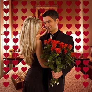 Valentines Day Decorations - 80 PCS Red Felt Garland Hanging String Hearts - NO DIY - Valentines Day Decor for Home Office Wedding Anniversary Birthday Party