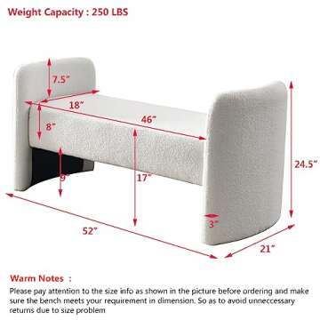 Setawix Teddy Fabric Bed Ottoman Bench,52 Inch Fuzzy Sherpa Bedroom Benches End of Bed,Faux Fur Bouc...