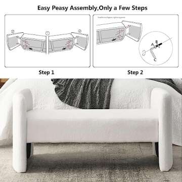 Setawix Teddy Fabric Bed Ottoman Bench,52 Inch Fuzzy Sherpa Bedroom Benches End of Bed,Faux Fur Boucle Entryway Window Bench with Seating,Living Room Long Bench Footrest Stools (White Teddy)