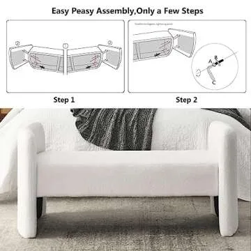 Setawix Teddy Fabric Bed Ottoman Bench,52 Inch Fuzzy Sherpa Bedroom Benches End of Bed,Faux Fur Boucle Entryway Window Bench with Seating,Living Room Long Bench Footrest Stools (White Teddy)