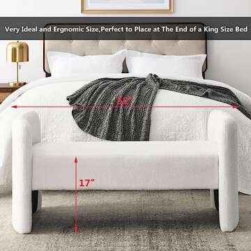 Setawix Teddy Fabric Bed Ottoman Bench,52 Inch Fuzzy Sherpa Bedroom Benches End of Bed,Faux Fur Boucle Entryway Window Bench with Seating,Living Room Long Bench Footrest Stools (White Teddy)