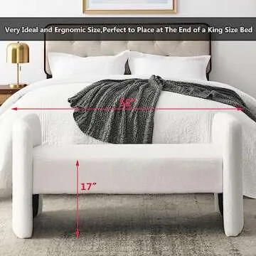 Setawix Teddy Fabric Bed Ottoman Bench,52 Inch Fuzzy Sherpa Bedroom Benches End of Bed,Faux Fur Boucle Entryway Window Bench with Seating,Living Room Long Bench Footrest Stools (White Teddy)