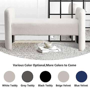 Setawix Teddy Fabric Bed Ottoman Bench,52 Inch Fuzzy Sherpa Bedroom Benches End of Bed,Faux Fur Boucle Entryway Window Bench with Seating,Living Room Long Bench Footrest Stools (White Teddy)