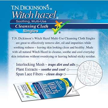 T.N. Dickinson's Witch Hazel On-The-go Multi-use Cleansing Cloth Towelette Singles, 14 Count