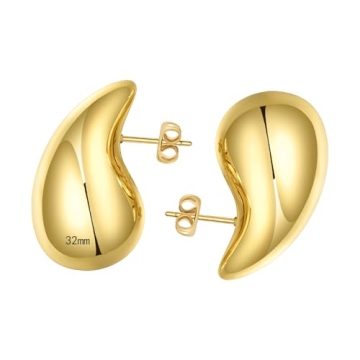 Ascona Chunky Gold Hoop Earrings for Women, Lightweight Drop Teardrop Dangle Earrings Fashion Trendy...