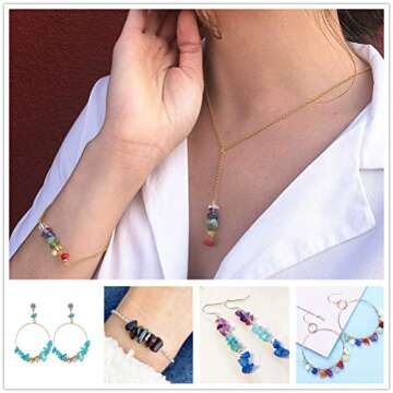 White crystal Crystal Chips, Gacuyi Natural Gemstones Beads Chakra Chip Stones Crushed Pieces Irregular Shaped Healing Drilled Loose Beads for Earring Bracelet Jewelry Making Home Decoration(1 Strand)