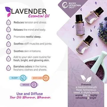 Rocky Mountain Oils Purify Lavender - Organic Essential Oil for Diffuser & Aromatherapy, Perfect for Hotel, Spa, Sleep