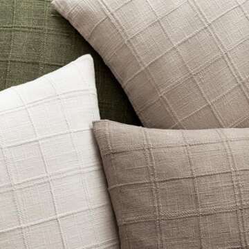 Foindtower Decorative Linen Check Throw Pillow Covers 22x22