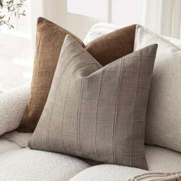 Foindtower Decorative Linen Check Throw Pillow Covers 22x22