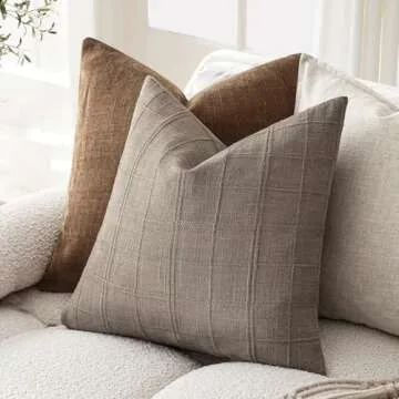 Foindtower Decorative Linen Check Throw Pillow Covers 22x22