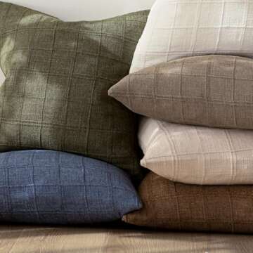 Foindtower Decorative Linen Check Throw Pillow Covers 22x22