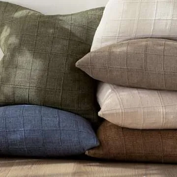 Foindtower Decorative Linen Check Throw Pillow Covers 22x22