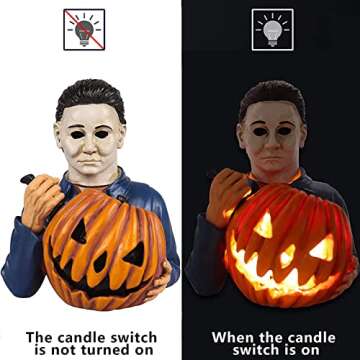 nezababy Light Up Michael Myers Statue Halloween Decoration with Pumpkin Horror Movie Garden Gnomes Decor Resin