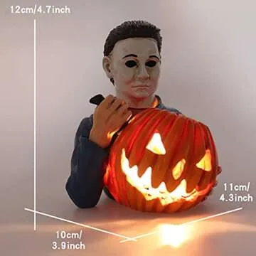 nezababy Light Up Michael Myers Statue Halloween Decoration with Pumpkin Horror Movie Garden Gnomes Decor Resin