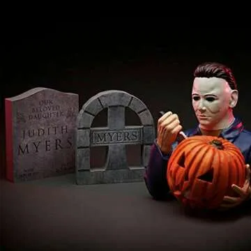 nezababy Light Up Michael Myers Statue Halloween Decoration with Pumpkin Horror Movie Garden Gnomes Decor Resin