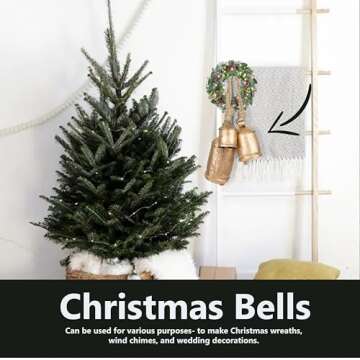 Krati Exports 3 Pc Giant Harmony Cow Bells Rustic Handmade Decorative Vintage Hanging Bells with Jute Rope (Gold Rustic, Large)