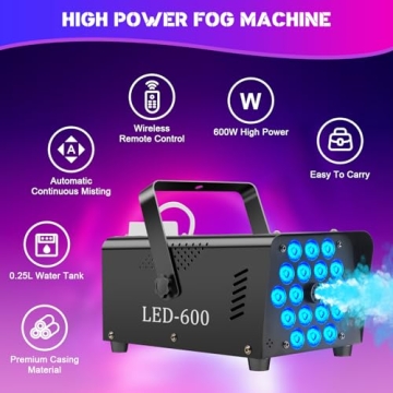 Fog Machine with 18 LED Lights for Parties and Events