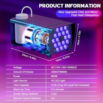 Fog Machine with 18 LED Lights for Parties and Events