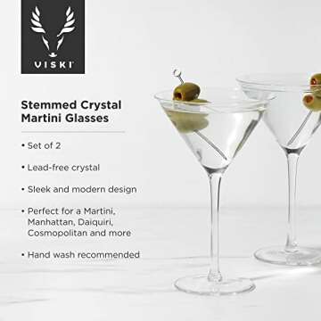 Viski Stemmed Martini Glasses, Home and Bar Drinkware, Premium Crystal Martini Accessories, Cocktail...