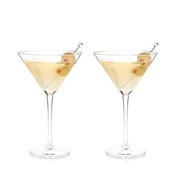 Viski Stemmed Martini Glasses, Home and Bar Drinkware, Premium Crystal Martini Accessories, Cocktail Glasses, Set of 2, 9oz, Clear
