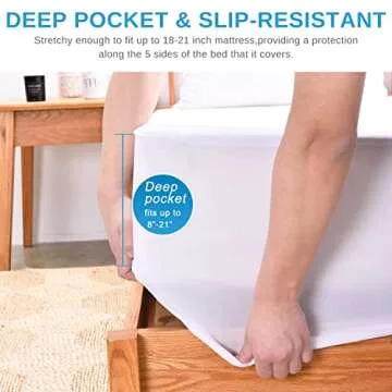 King Size Cooling Waterproof Mattress Protector Pad Cover, Breathable Fitted Sheet Style Deep Pocket-Noiseless,Vinyl,PVC Free,Waterproof Bed Matress Cover Washable for Home, Bedroom, Hotel