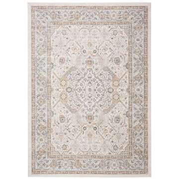 SAFAVIEH Isabella Collection Area Rug - 8' x 10', Cream & Beige, Oriental Design, Non-Shedding & Easy Care, Ideal for High Traffic Areas in Living Room, Bedroom (ISA916B)