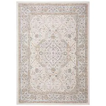 SAFAVIEH Isabella Collection Area Rug - 8' x 10', Cream & Beige, Oriental Design, Non-Shedding & Easy Care, Ideal for High Traffic Areas in Living Room, Bedroom (ISA916B)