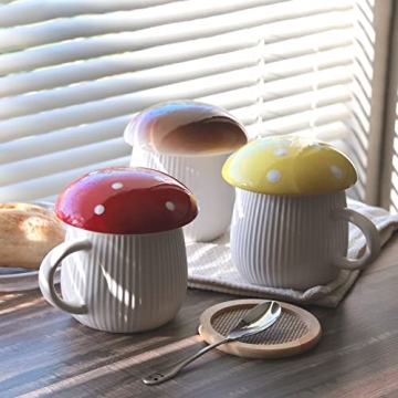 AVAFORT Ceramic Coffee Mug with Mushroom Lid, 10oz