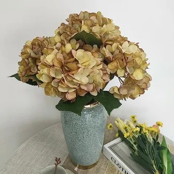 Elegant 6 Pcs Artificial Yellow Hydrangeas for Home Decor