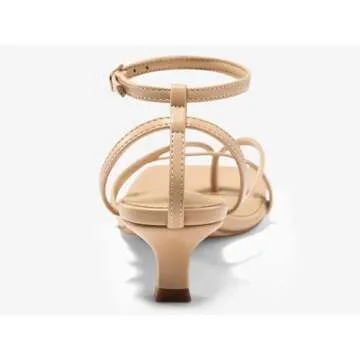 Coutgo Womens Strappy Low Kitten Heels Sandals Open Square Toe Flip Flop Summer Dress Party Shoes,Nude,size 8.5