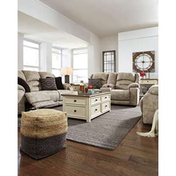 Signature Design by Ashley Sweed Valley Farmhouse Jute Braided Pouf, 17.5 x 20.25 inches, Natural & Black