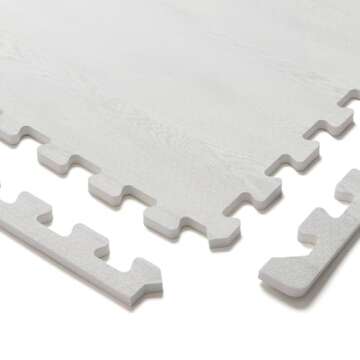 Forest Floor Farmhouse 3/8 Inch Thick Printed Foam Tiles, Premium Wood Grain Interlocking Foam Floor Mats, Anti-Fatigue Flooring – Stylish Flooring Solution, Porch Post White, 48 Sq Ft