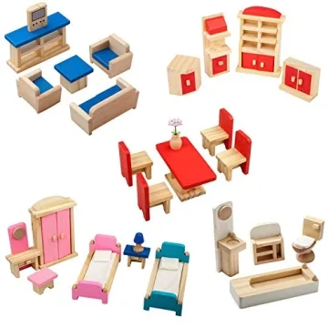 Giragaer Wooden Dollhouse Furniture 5 Set – Colorful Pretend Play Accessory