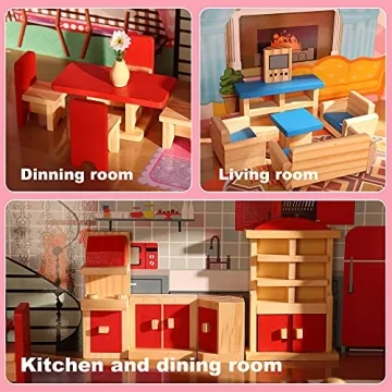 Giragaer Wooden Dollhouse Furniture Set - Colorful Fun for Kids!