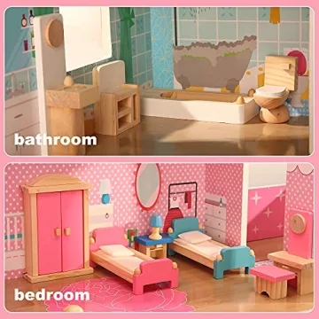 Giragaer Wooden Dollhouse Furniture Set - Colorful Fun for Kids!