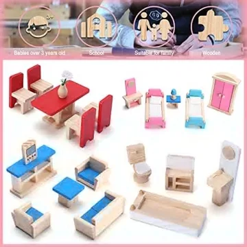 Giragaer Wooden Dollhouse Furniture Set - Colorful Fun for Kids!