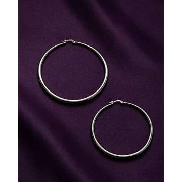 MILLA 14K Gold Hoop Earrings For Women, Silver Hoop Earrings & Rose Gold Earrings with Graduated Curvature (Silver Plated/Medium - 2.4 in)