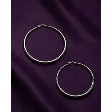 MILLA 14K Gold Hoop Earrings For Women, Silver Hoop Earrings & Rose Gold Earrings with Graduated Curvature (Silver Plated/Medium - 2.4 in)