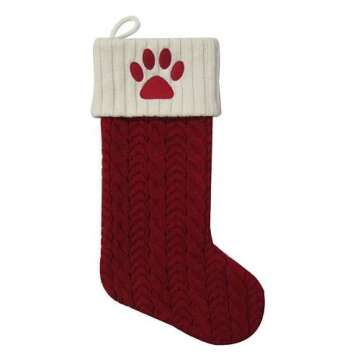 St. Nicholas Square Paw Print Christmas Stocking - Large, Red, Knee-High, One Size, Adult, Unisex, 1...