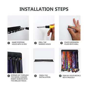 Goutoports Medal Display Hanger - Sport Award Plaques Holder Rack for Wall Mount - Black Steel Metal Holder With 20 Hooks Hold Up 60 Medals Easy to Install