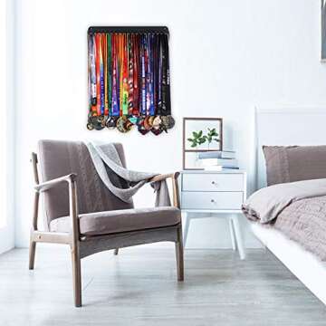 Goutoports Medal Display Hanger - Sport Award Plaques Holder Rack for Wall Mount - Black Steel Metal Holder With 20 Hooks Hold Up 60 Medals Easy to Install