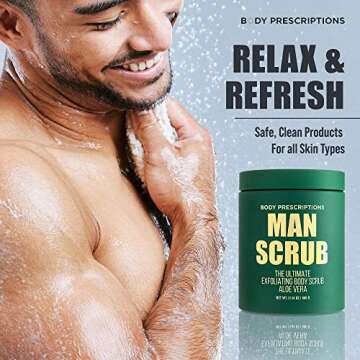 Body Prescriptions Men’s Exfoliating Body Scrub – Ultimate Skin Cleansing Wash in Jar with Twist-Top Lid, For All Skin Types, 21 Ounce (Pack of 1), Aloe Vera