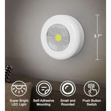 UMECORE Tap Light Push Lights, Under Cabinet Lights Touch Lights Push Button Light Battery Operated Puck Lights Stick On Light for Closet Counter Kitchen Cabinet RV -5Pack