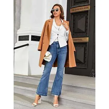 GAMISOTE Womens Casual Blazer Long Sleeve Lapel Button Down Cropped Work Jacket Suit Cream White